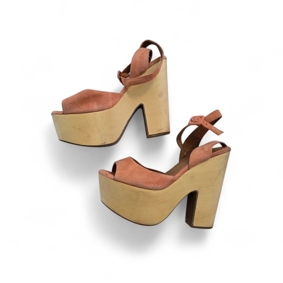 Jeffrey Campbell Shoes - Jeffrey Campbell Platform Heels – Suede Wooden Chunky Sandals 9.5